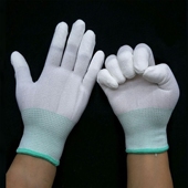 包邮 pu涂指手套薄款 耐磨无尘电子防静电劳保涂层白色尼龙手套男女