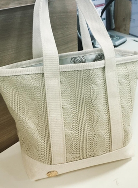 日本Lisa Larson可爱刺猬印花内衬帆布底米针织百搭手拎包托特包