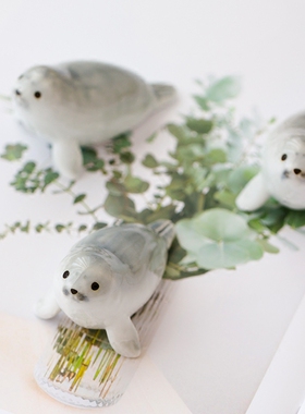创意手工陶瓷摆件 可爱小海豹 茶宠桌面装饰 家居卡通工艺品 礼物