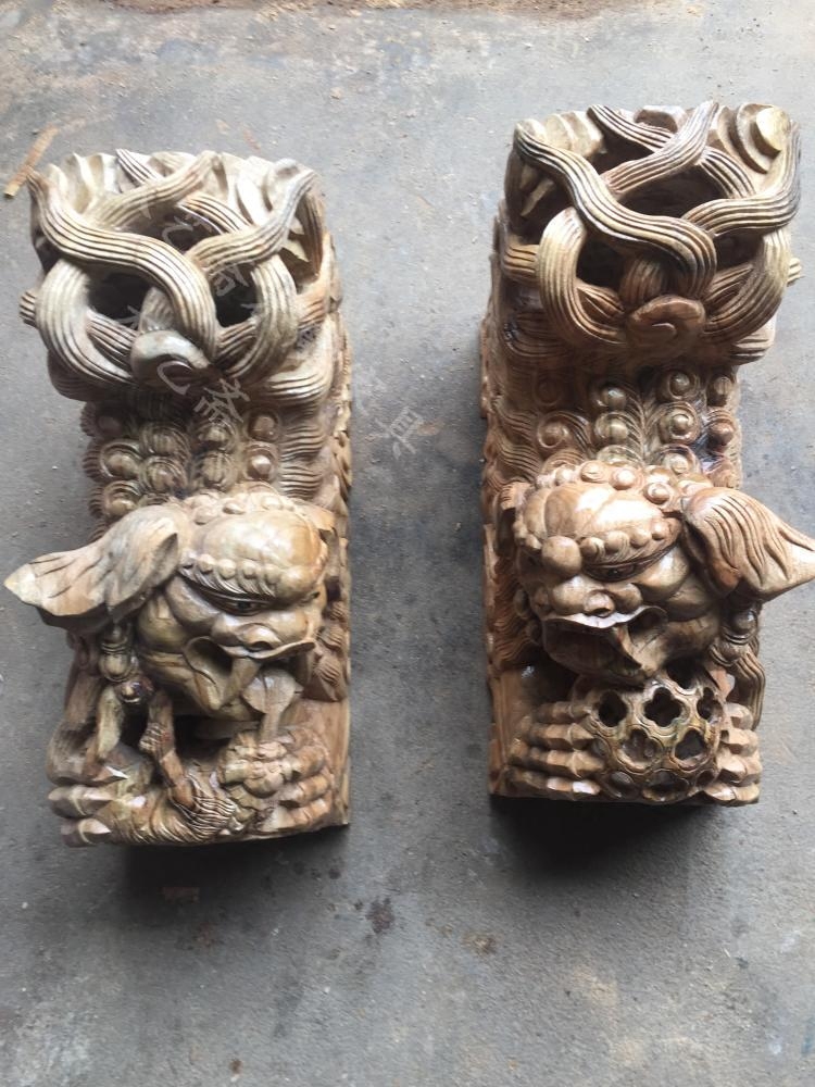 东阳木雕狮子牛腿 手工木雕狮子 古建筑构建寺庙酒店角花雀替牛腿