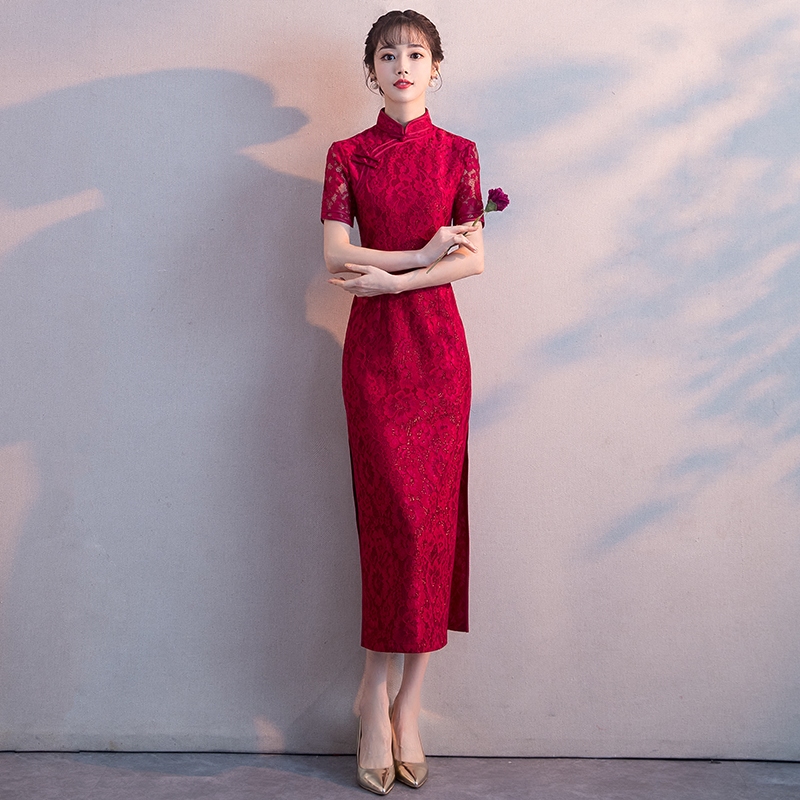 中式新娘敬酒服2020新款红色中长款修身显瘦结婚旗袍礼服裙女秋季