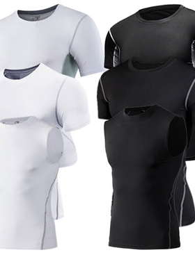 篮球足球白色PROT恤打底紧身训练短袖运动健身衣男高弹速干