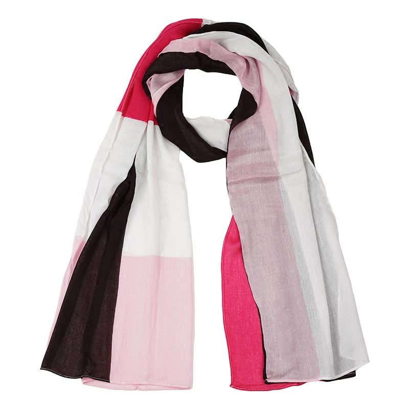 新款美国轻奢 粉色拼块格子印花围巾女春秋 棉质长款丝巾披肩两用