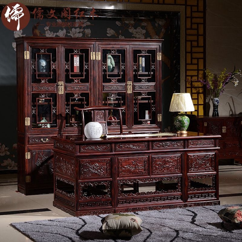 Mahogany furniture Indonesia Black wood Bookcase desk combination Chinese style Carved Broadleaf Rosewood Desk Writingin the Residential furniture , Furniture , Study Furniture , Book tables and chairs+Bookcase  category - from Buy2taobao.com to provide professional Taobao agent buy service