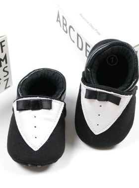 男宝宝婴儿鞋春秋款单鞋软底学步鞋黑色百日礼服鞋子1岁3-6个月
