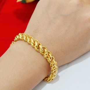 古巴链肖邦链男士手链沙金镀金老板马鞭手链仿黄金色坦克链