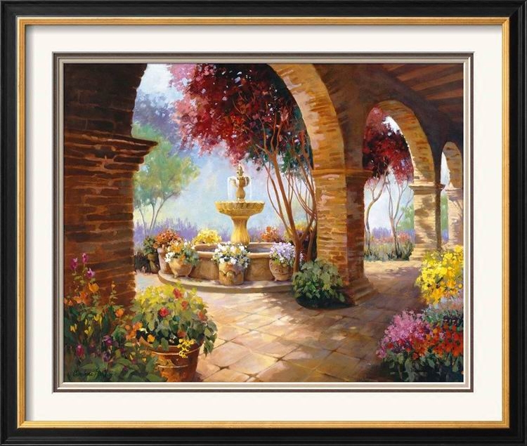 进口原版画芯高端装裱美式田园地中海托斯卡纳装饰画地中海花园