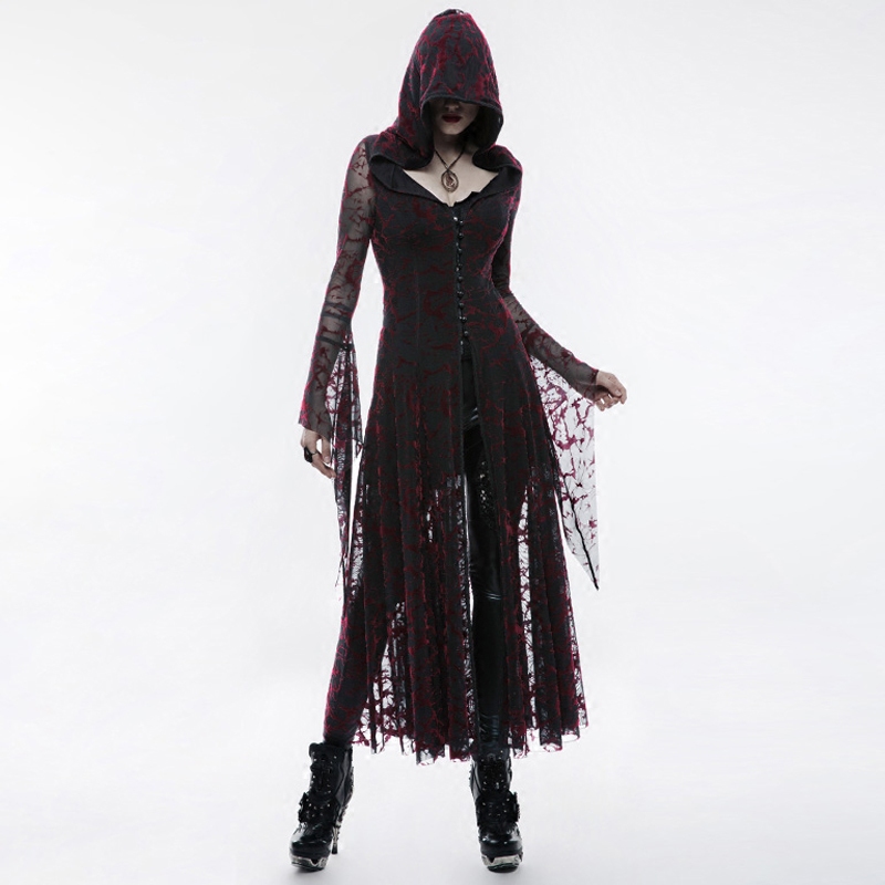 ╋魔叹╋ PUNK RAVE歌特GOTHIC暗黑女祭司连帽长外套连衣裙 WY836