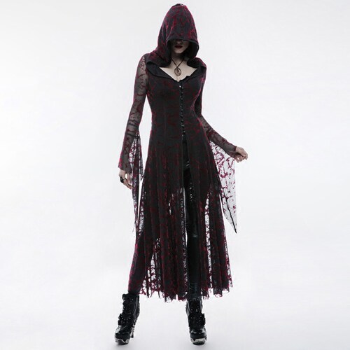 ╋魔叹╋ PUNK RAVE歌特GOTHIC暗黑女祭司连帽长外套连衣裙 WY836