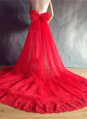 凯蒂婚饰大红色婚纱三层别针假