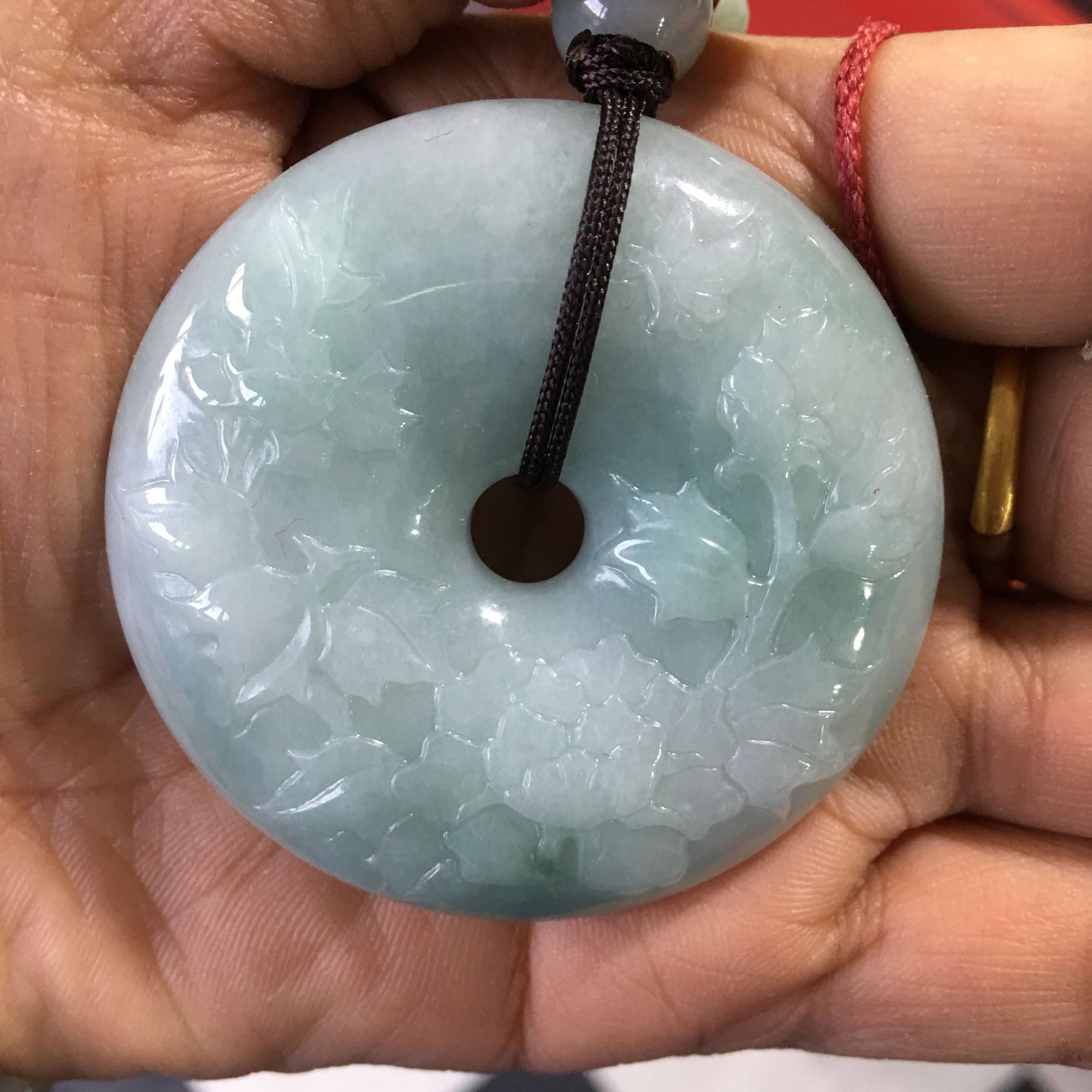 天然翡翠A玉石花开富贵毛衣链