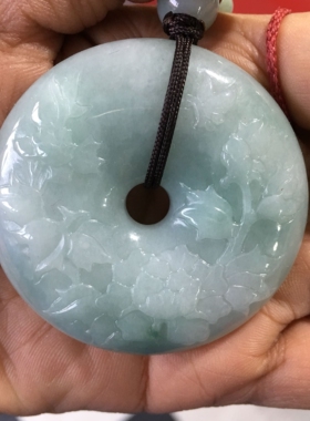 天然翡翠A玉石花开富贵毛衣链