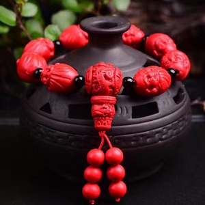 天然红朱砂弥勒佛手链 朱砂笑佛自在佛佛珠手串