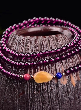 多圈酒红色蜜蜡转运珠石榴石手串