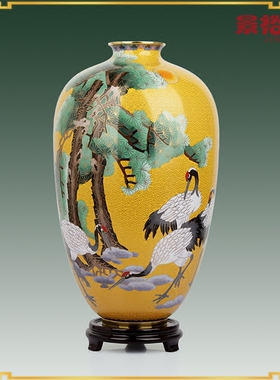 景泰蓝花瓶松鹤延年贺寿工艺品