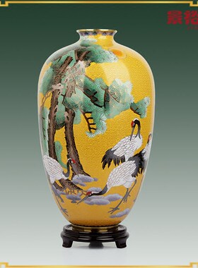 景泰蓝花瓶松鹤延年贺寿工艺品