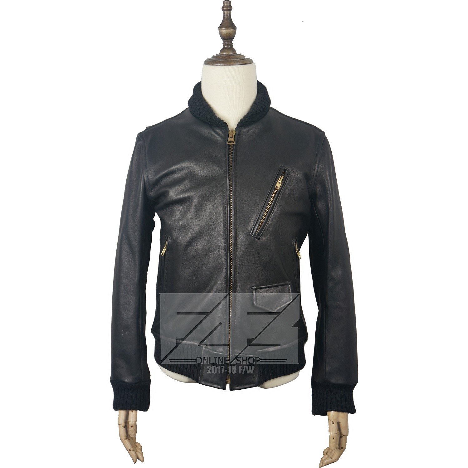 日单样品 上野商会 全粒面牛皮 universal日产金牙拉链 修身皮衣