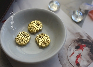 水墨音色 步摇发簪DIY配件头饰 饰品材料15*18mm 纯铜福寿锁