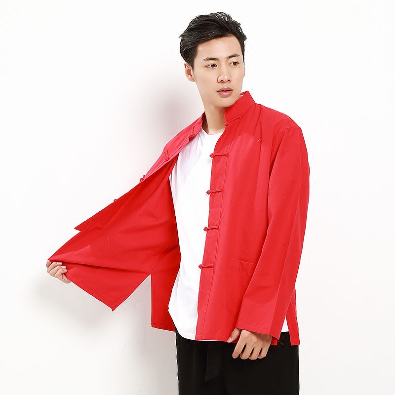 TANG COSTUME MEN SPRING AND SUMMER COTTON LONG SLEEVES CHINESE STYLE MENS WEAR RETRO ETHNIC STYLE TOPS CHINESE CLOTHING HANFU MEN