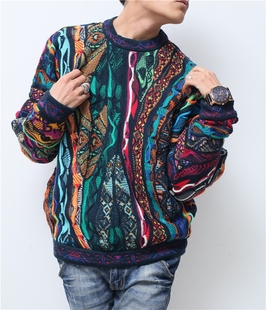 凹凸肌理 北欧民族风格 套头毛衣 COOGI童趣波普苦瓜条纹 Vintage