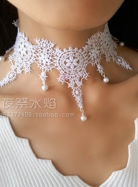 欧式婚礼白色镂空蕾丝假领子项链