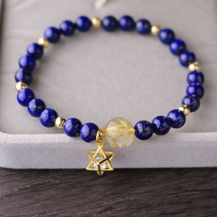 【塔罗之星】天然青金石发晶手链水晶手链 纯银 生日礼物女