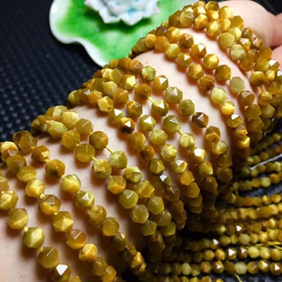 天然水晶金虎眼石棱形切面刻面散珠子半成品长链项链手链diy