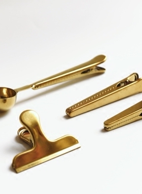 [TG]北欧黄铜金色不锈钢咖啡勺夹封口夹二合一勺子长嘴夹拍摄道具