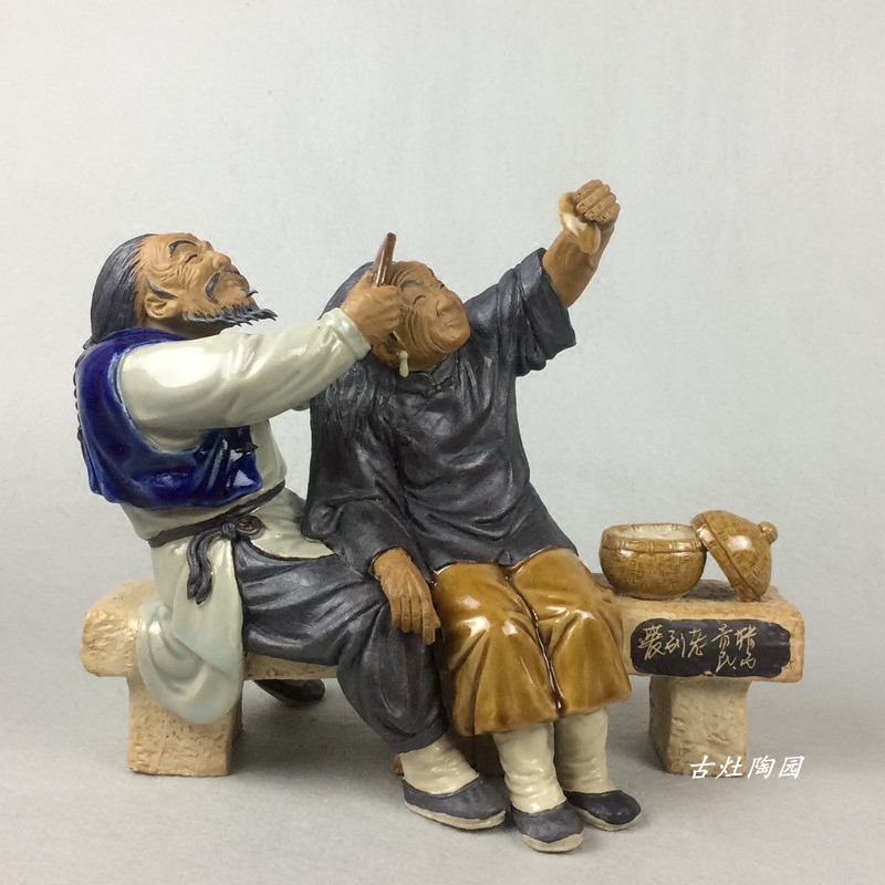 爱到老 佛山陶瓷石湾公仔老公公婆婆家居摆设纯手工陶土雕塑人物