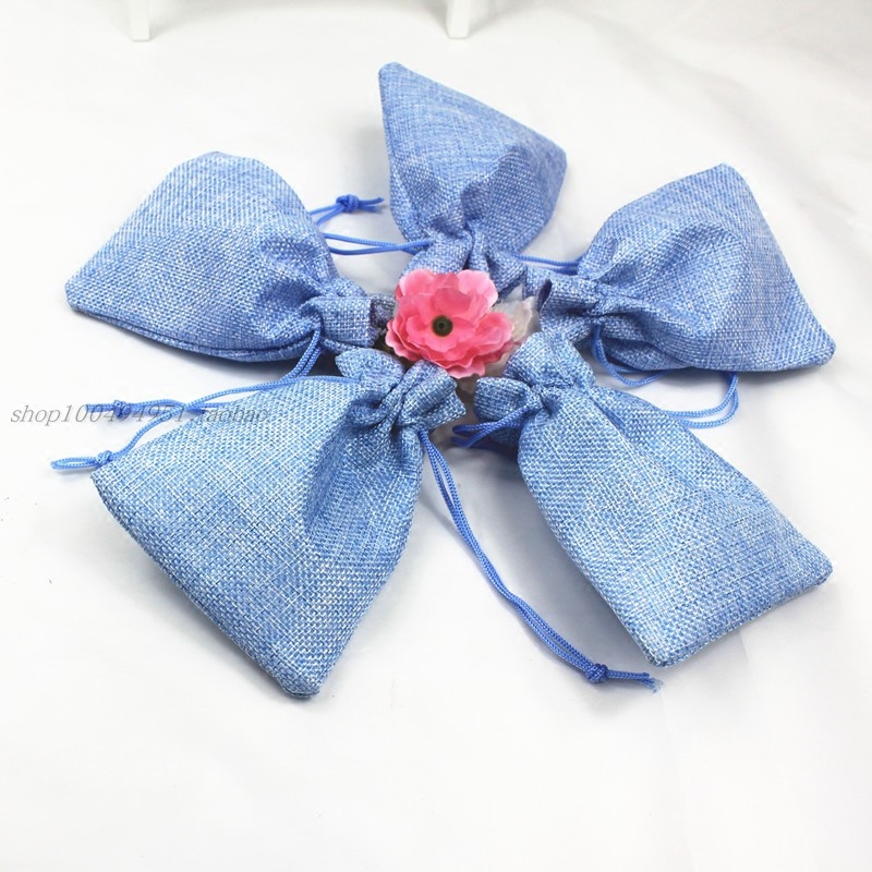 天蓝色麻布袋简约纯色首饰袋干花薰衣草空袋小化妆品束口袋礼品袋