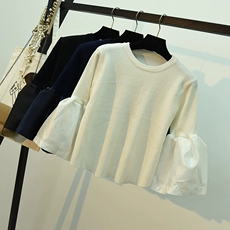 Áo giả lưới hai mảnh thêu cổ áo khâu đáy Hàn Quốc chic chic tay dài xoắn xương đòn áo len nữ