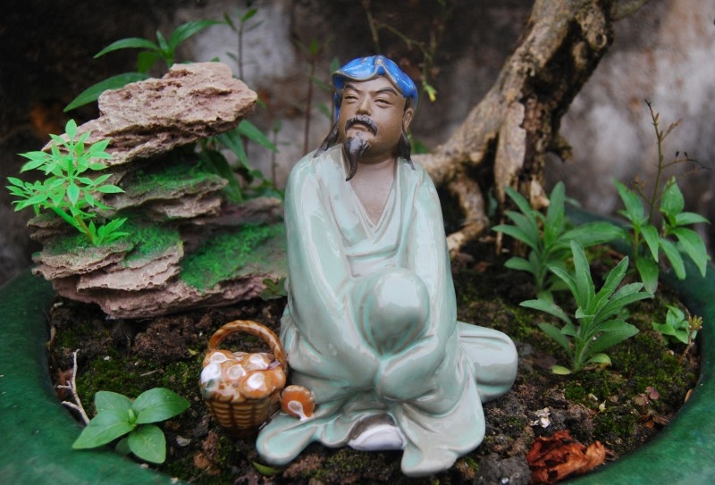 中国风陶渊明爱菊假山陶瓷摆件人物怀旧造景装饰品家居书桌工艺品