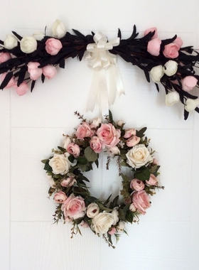 玫瑰仿真花假花挂饰门饰心形花环门楣婚庆婚房店铺卧室绢花装饰花