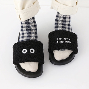 韩国romane可爱创意韩版卡通毛绒防滑胶底室内秋冬女家居拖鞋