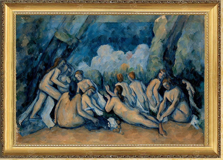 油画卧室客厅现代装饰画玄关壁画挂画印象派欧式无框塞尚 大浴女