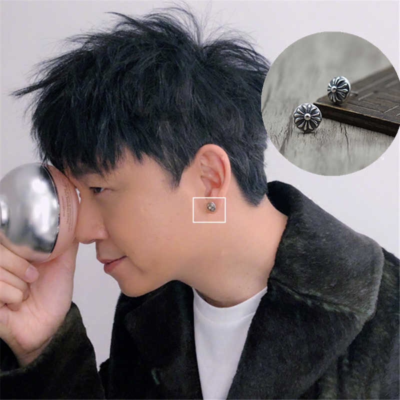 潘粤明同款耳钉圆形十字