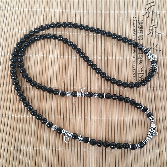 黑玛瑙水晶唐卡项链银色S925纯银配件三尊泰国佛牌挂链可定制款式