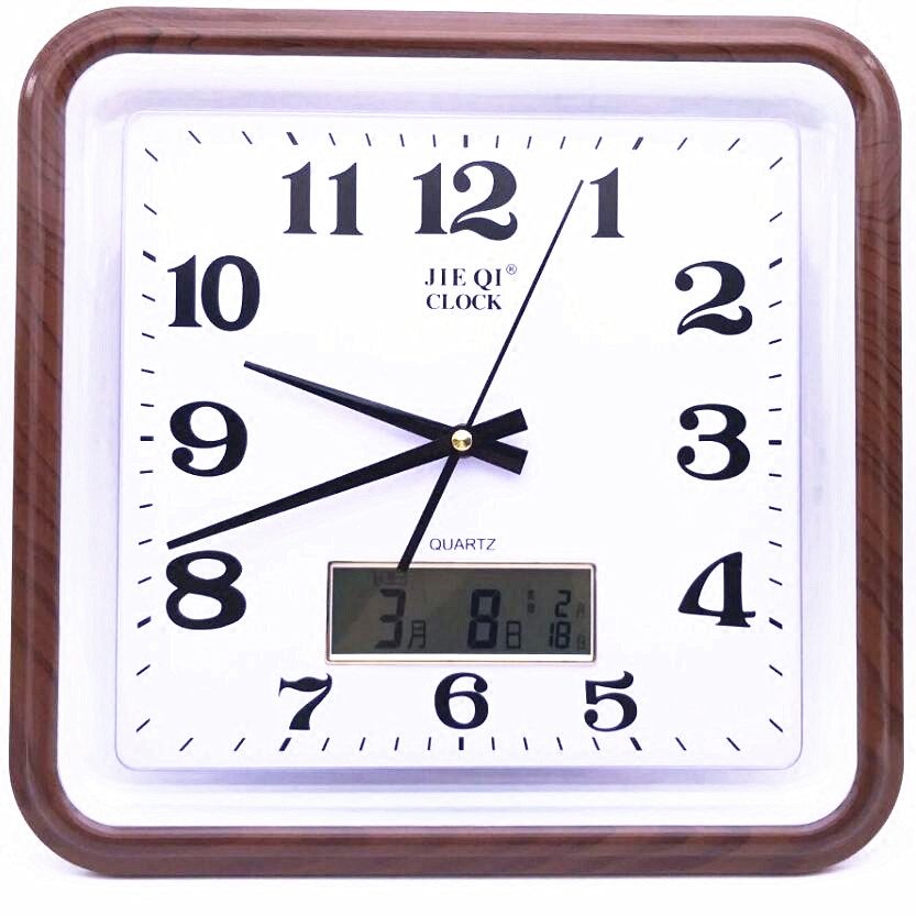 包邮简约现代塑料时尚创意带日历显示石英时钟表电池挂钟玻璃壁钟
