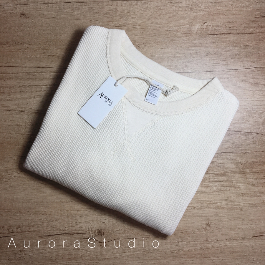 咔叽复古重磅全棉华夫格圆领长袖T恤 男女通款 现货AuroraStudio