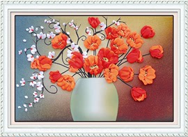 3d彩印丝带绣欧式客厅，花卉挂画满满的爱印花非十字绣