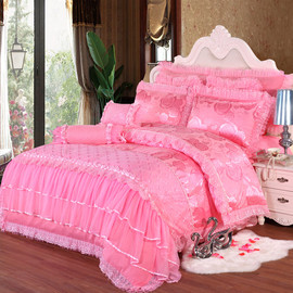 大红色婚庆蕾丝四件套结婚床上用品公主四六八件套多件套件公主风