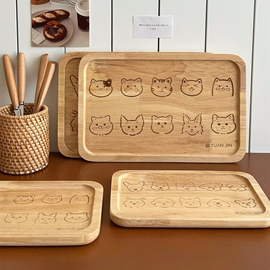 猫狗双全~新年招待客人创意，可爱木质托盘，一人食餐盘家用隔热茶盘