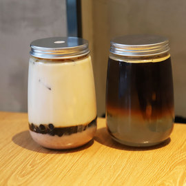 500ml 透明加厚奶茶冷饮杯 高款大口铝盖密封瓶外卖一次性打包瓶