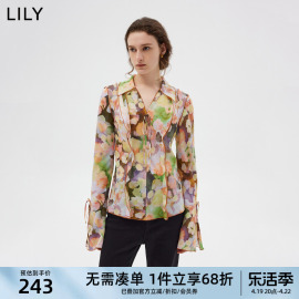 商场同款LILY女装浪漫艺术印花温柔宽松垂感雪纺衫