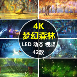 4K梦幻森林童话萤火虫蝴蝶 森系婚礼LED屏幕舞台背景动态视频素材