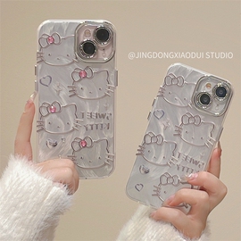 日韩闪粉卡通hellokitty水钻适用iphone15promax手机壳苹果14pro11网红15小众14女13pro防摔12全包手机套