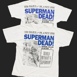 World without a superman 美国电影大印花Vintage重磅短袖T恤
