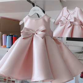 儿童生日花童礼服可爱粉色，女童宝宝儿童周岁，钢琴表演服洋气公主裙