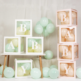 baby字母透明气球盒子，宝宝儿童生日装饰周岁，百天拍照背景场景布置