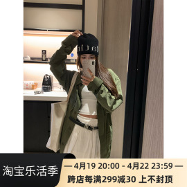 MAKI STUDIO2023秋季时尚显瘦休闲工装风衣军绿色夹克外套女